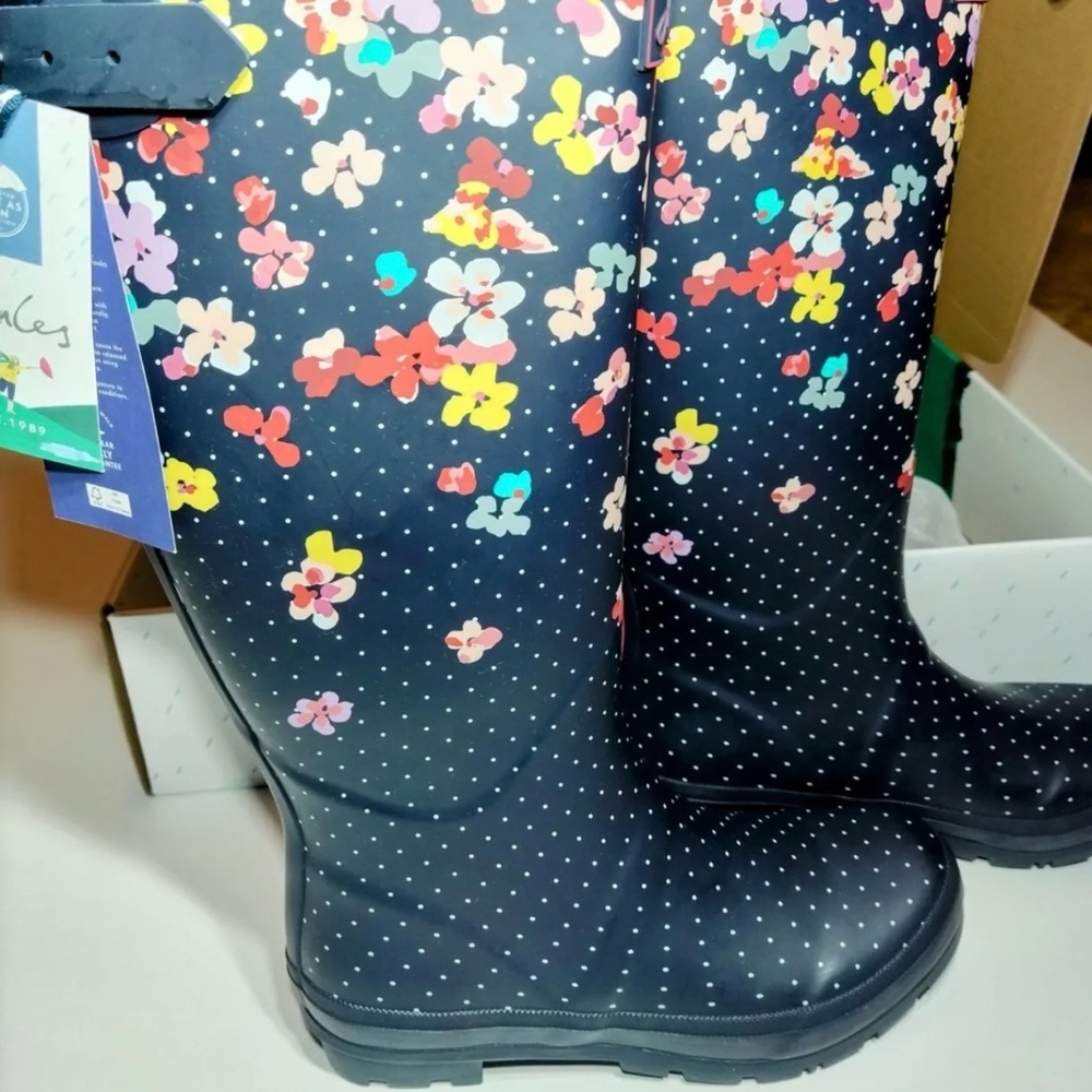 Joules Wellington Floral Rain Boots Womens Size 8 WELLY PRINT NAVY BLOSSOM NIB